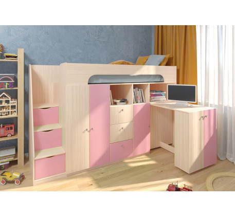 Кровать-чердак Астра-11 для подростка со столом и шкафом